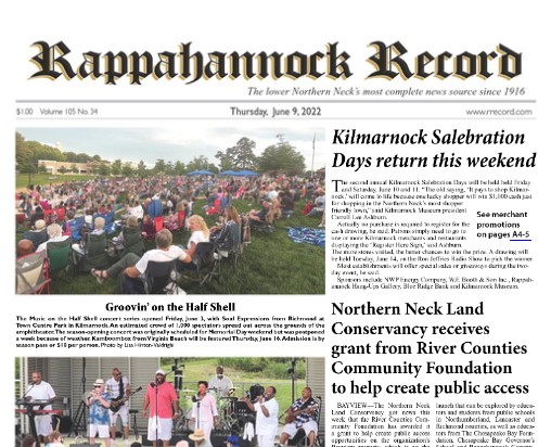 Image of the front page of the June 8, 2022 Rappahannock Record newspaper
